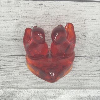 Vintage 1995 Ward Cardinal Of Love Heart Red Hand - Blown Glass 2 Birds Signed