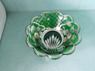 Vintage Murano Green Glass With Silver Overlay Dish / Bowl - Venice Italy