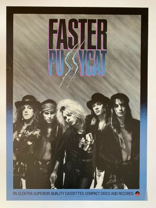 1987 Faster Pussycat Promo Glam Rock Poster 24” X 36” Heavy Metal Man Cave Drom