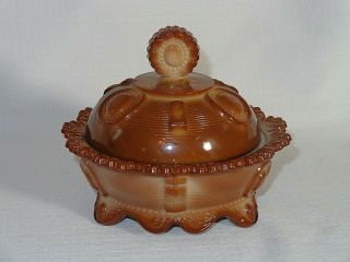 Indiana Glass Greentown Chocolate Slag Dewey Covered Butter Dish