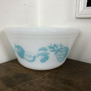 Vintage Federal Glass Fruit Fare Bowl 9 " Mixing Bowl Aqua Turquoise Mid Century