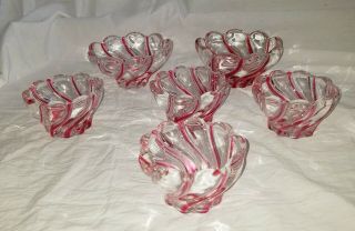 Mikasa 6 Piece Set Germany Red Clear Peppermint Swirl Crystal Candy Bowl Dish