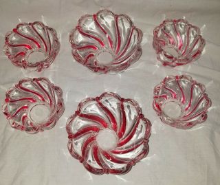 Mikasa 6 piece set Germany Red Clear Peppermint Swirl Crystal Candy Bowl Dish 2