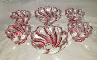 Mikasa 6 piece set Germany Red Clear Peppermint Swirl Crystal Candy Bowl Dish 3
