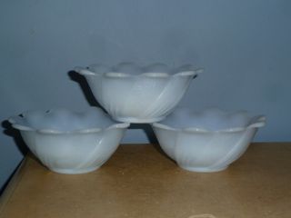 (3) Vintage Fire - King Milk Glass Azurite Blue Lotus Blossom Textured Bowls