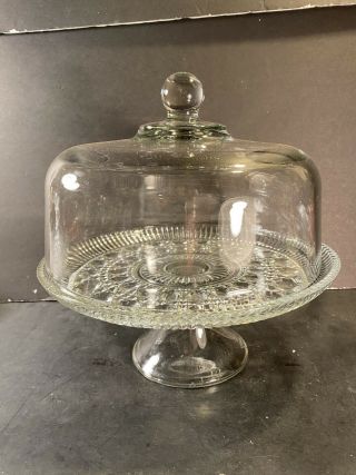 Federal Glass Vintage 2 - In - 1 Clear Windsor Button Cake Stand/punch Bowl