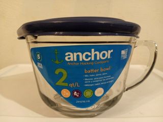 Anchor Hocking 2 Quart (8 Cup) Glass Measuring Batter Bowl With Lid And Wisk