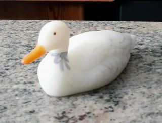 Vintage Fenton White Satin Glass Hand Painted Duck Figurine - Signed