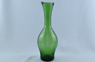 Vintage Blenko Art Glass 64d Myers Green Optic 10.  5 " Stretched Mouth Vase