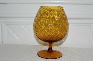 Empoli Style Mid Century Optic Amber Glass Glass Brandy Snifter Vase