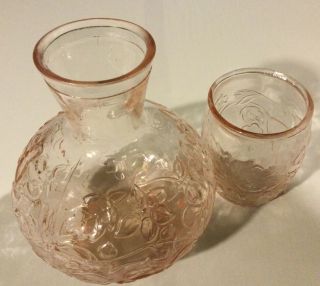 Vintage Pink Depression Glass Tumble Bedside Water Carafe Tumbler Cup Set 7 - 1/2”