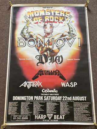 Huge Rare ‘87 Bon Jovi Monsters Of Rock Donington Park Promo Poster 41 X 61”