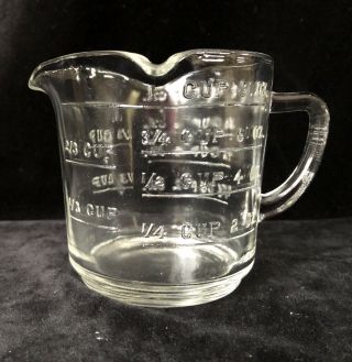 Vintage 1 Cup/8oz.  Clear Federal Glass Three Spout Measuring Cup D Handle