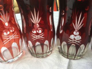 Four Ruby Red Cranberry Cut To Clear Vintage 4 3/4 " Tumblers