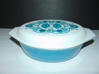 Vtg Pyrex Blue Horizon Oval Casserole Baking Dish 2.  5 Quart With Lid 045 Usa