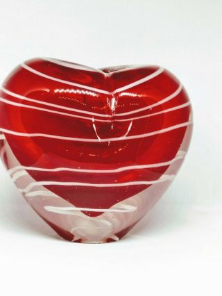 Hand Blown Clear to Red Heart with White Swirl Art Glass Bud Vase 5 