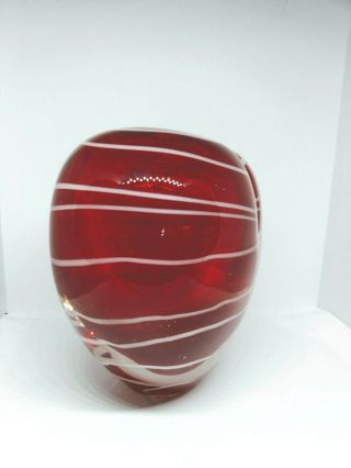 Hand Blown Clear to Red Heart with White Swirl Art Glass Bud Vase 5 