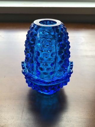Vintage Fenton Glass Colonial Blue Hobnail Fairy Lamp Candle Tea Light (1970s)
