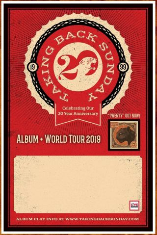 Taking Back Sunday Xx 20th Anniversary World Tour 2019 Ltd Ed Rare Poster