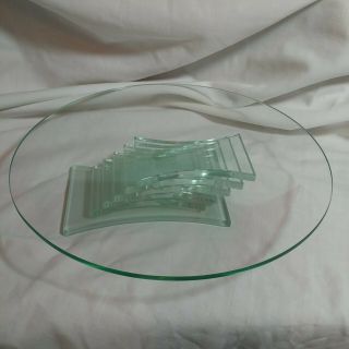 Modern Home Decor Clear Sea Green Glass Cake Stand Pedestal Plate 11 "