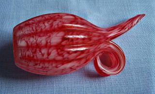 Vintage 1950 ' s Italian Art Glass Fratelli Toso Fluted Mottled Red Vase Pitcher 3