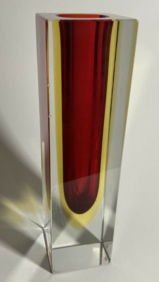 Mid Century Modern Vintage Red & Yellow Sommerso Signed Murano Art Glass Vase Ai
