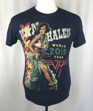 Van Halen 2015 World Tour T - Shirt Mens Small Navy Blue Hula Girl
