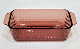 Pyrex Cranberry Glass 1.  5 Qt Ribbed Loaf Pan Baking Dish 213 - S