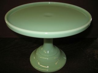 Jadeite Green Milk Glass Cake Serving Stand Plate Platter Pedestal Raised 9 " Art