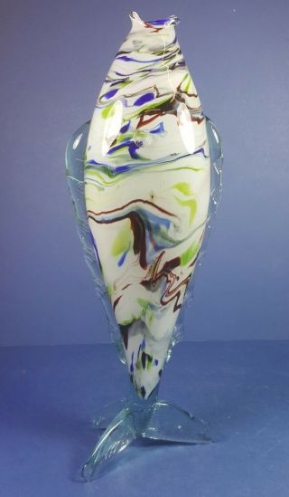 Fintastic Retro Vintage 12 " Multicoloured Murano Studio Art Glass Fish / Vase