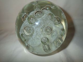 Vintage Art Glass Controlled Bubbles Paperweight Large Round 4.  75 "