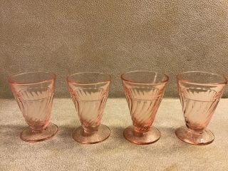 Vintage Set Of 4 Small Parfait Pink Depression Glass Pedestal