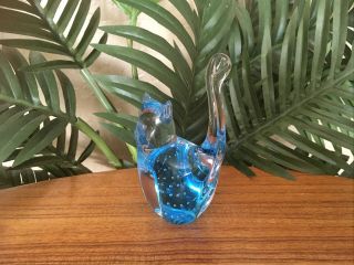 Vintage Aqua Blue Murano Art Glass Controlled Bubbles Cat Glass Figurine 2