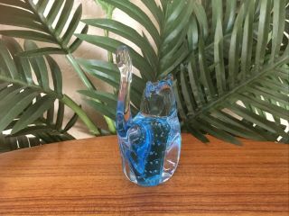 Vintage Aqua Blue Murano Art Glass Controlled Bubbles Cat Glass Figurine 3