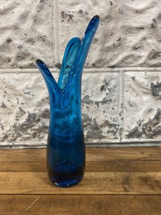 Viking Colonial Blue Glass Swung Bud Vase Round Bottom 10”nice