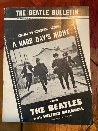 The Beatles Fan Club August 1964 Bulletin - A Hard Days Night Script - Rare