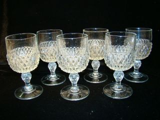 Vintage Indiana Diamond Point Crystal Water Goblets 6 1/2 " Set Of 4