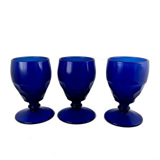 Vintage Cobalt Blue Heavy Glass Wine Goblets