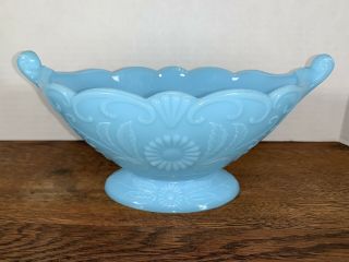 Vintage Blue Milk Glass Oval Flower Bowl