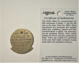 NASA Apollo 11 Anniversary The Eagle Has Landed Pin Contains Flown Moon Metal 2