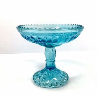 Vintage Jeannette Glass Windsor Diamond Ice Blue Compote Candy Dish Pedestal