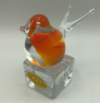 Vintage Blown Art Glass Swallow Bird Paperweight Clear Orange Arte Murano Icet