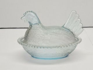 Rare Vintage Aqua Light Blue Indiana Glass Hen On Nest Candy Dish 7 "