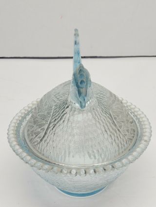 Rare Vintage Aqua Light Blue Indiana Glass Hen On Nest Candy Dish 7 