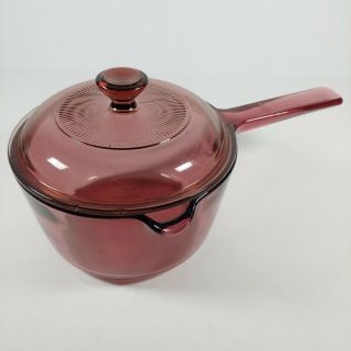 Vision By Corning Cranberry 1 L Sauce Pot With Spout With Pyrex Lid V - 1 - C