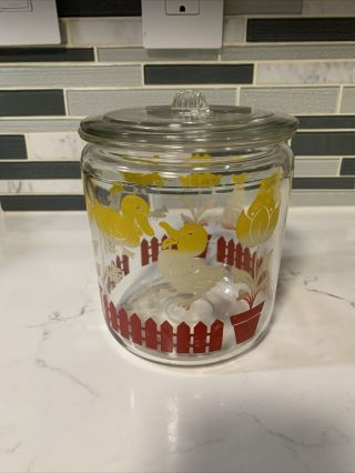 Vintage Hazel Atlas Anchor Hocking Tulip Fence Jar With Lid Yellow Red White