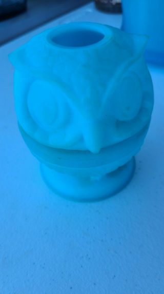 Fenton Blue Satin Glass Owl Shaped Fairy Lamp