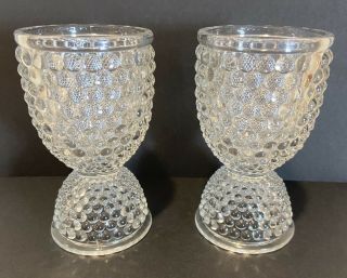 Two Clear Hobnail Thousand Eye Antique American Pressed Glass Cups 3 1/4” Tall