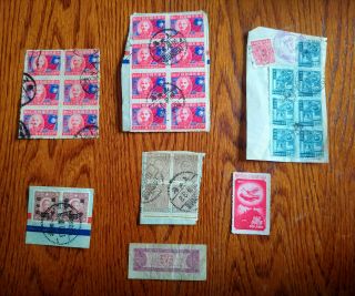 Very Rare China 1948 Block Of 6 & 8 Stamps On Piece High Cat Value Hard To Find