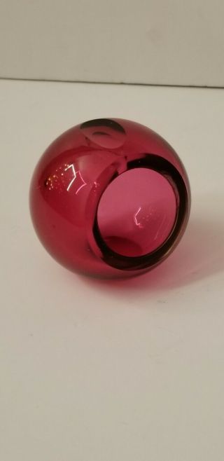 Vintage Czech Glass Bud Vase Ball.  In Cranberry Color With Flat Pontil